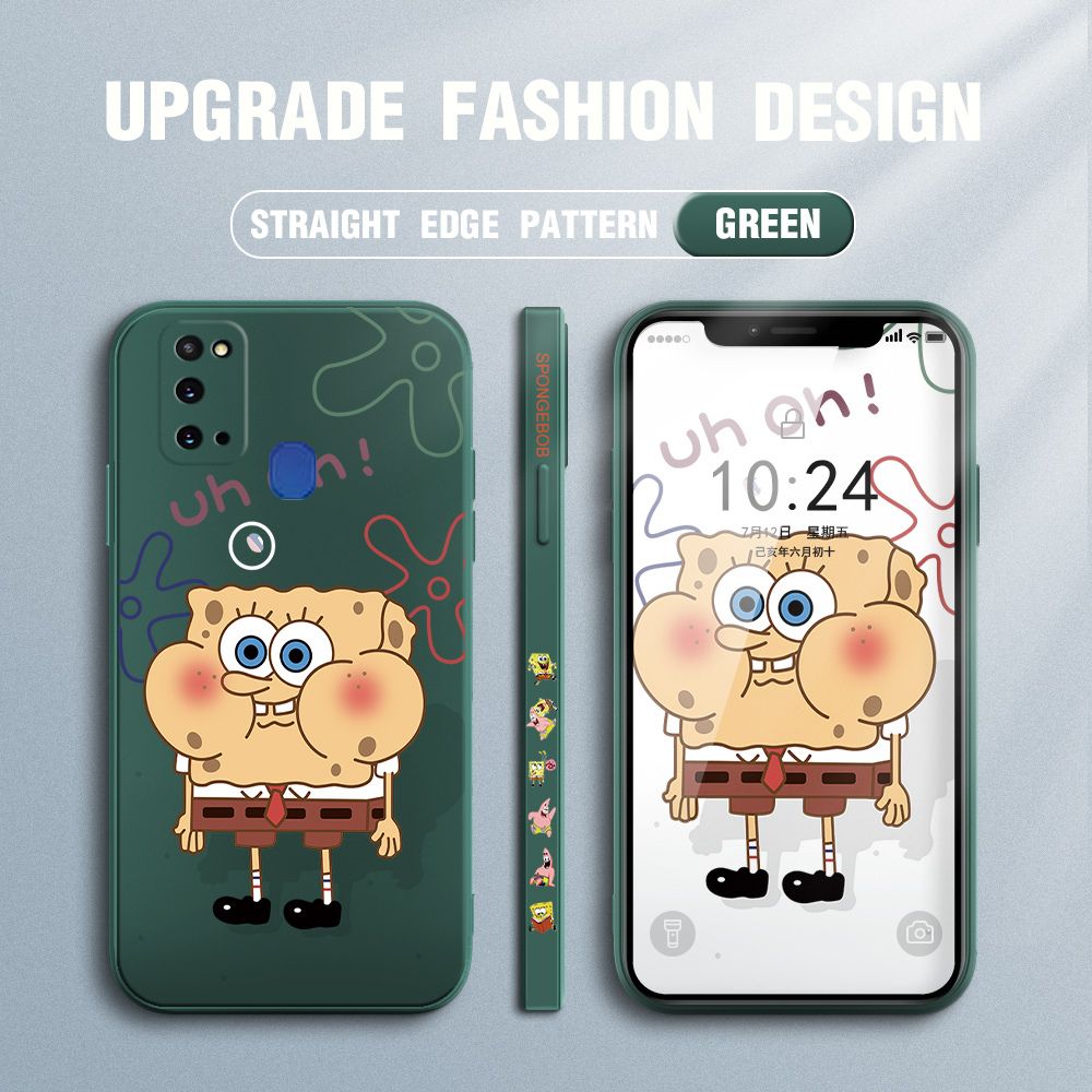 Jizetin for Samsung Galaxy M31 Case Side Design Phone Cover New Cartoon SpongeBob SquarePants Cover Square Edge Pattern Liquid Silicone Trend Case
