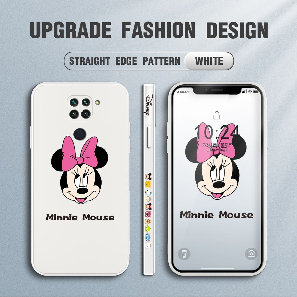 Jizetin for Xiaomi Redmi Note 9 Case Minnie Mickey Mouse Design Side Design Phone Case Square Edge Pattern Liquid Silicone Cases Full Cover Camera Shockproof Protective Case