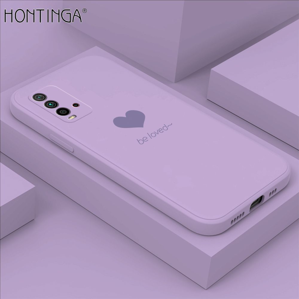Hontinga for Redmi 9T / Redmi 9 Power Case Simple Lover Heart Pattern Back Cover Soft Square Edge Liquid Silicone Phone Cases