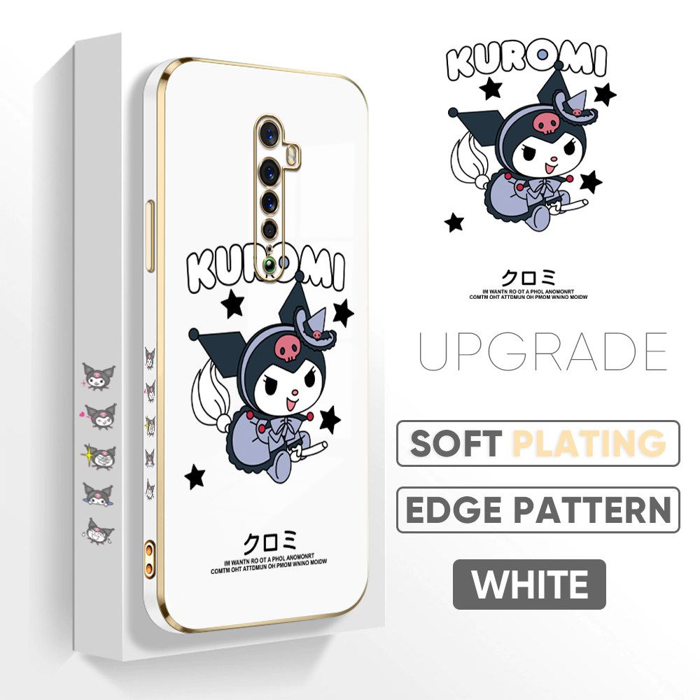 Jizetin (Free Lanyard) OPPO Reno 2 Luxury 6D Plating Soft Casing Silicone Square Frame Phone Case Shiny Bling Back Cover Cute Cartoon Anime Characters New design Side Drawing Case