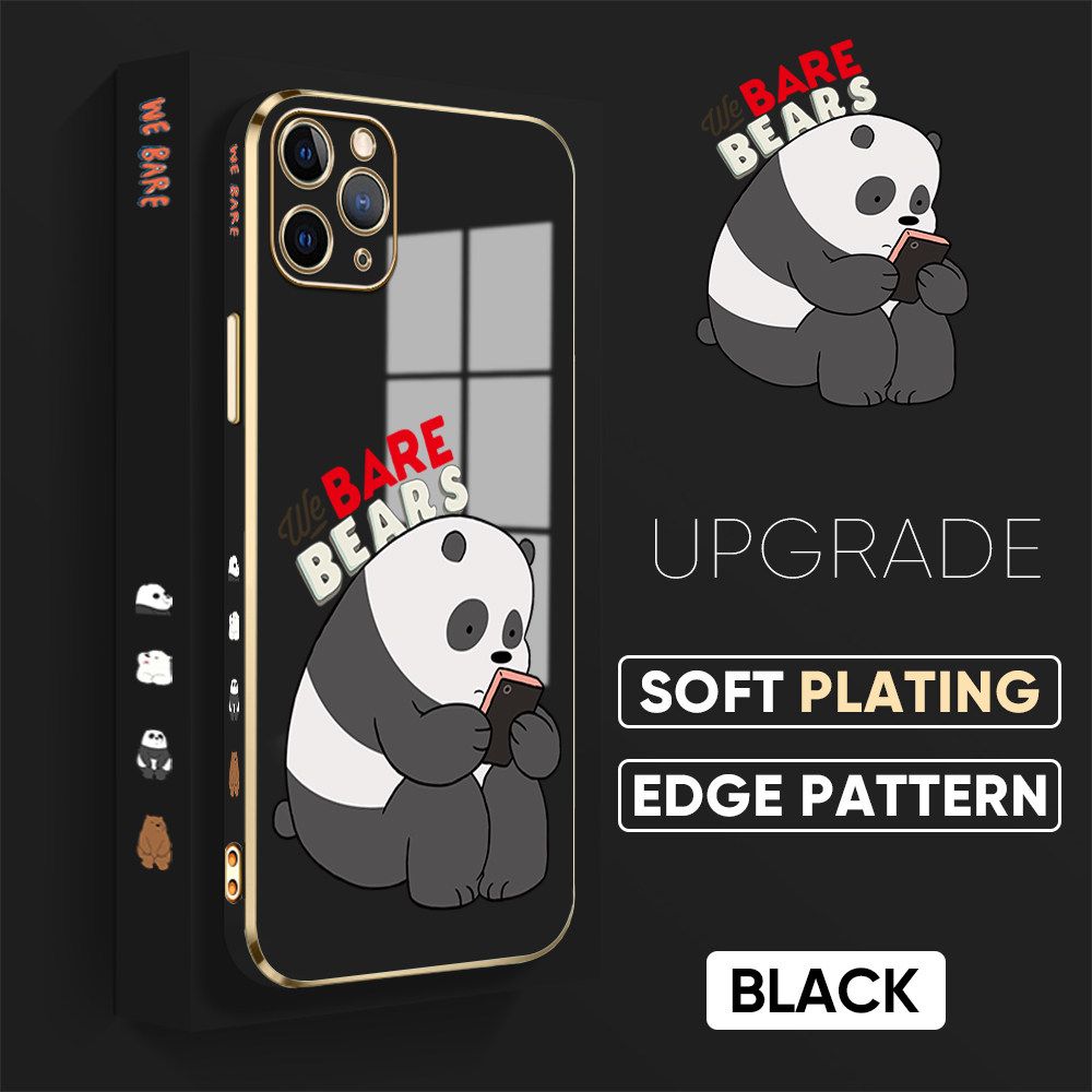 TA for iPhone 11 Pro Max Back Cover + Free Lanyard Panda Reading Luxury 6D Plating Case Side Pattern Soft Silicone Square Phone Cases