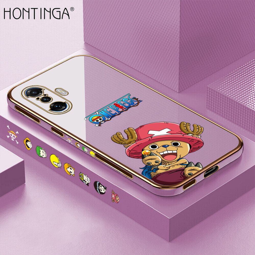 Hontinga for Xiaomi Poco F3 GT Back Cover + Free Lanyard Luxury 6D Plating Cute Cartoon Choba Side Pattern Case Soft Silicone Square Mobile Cover