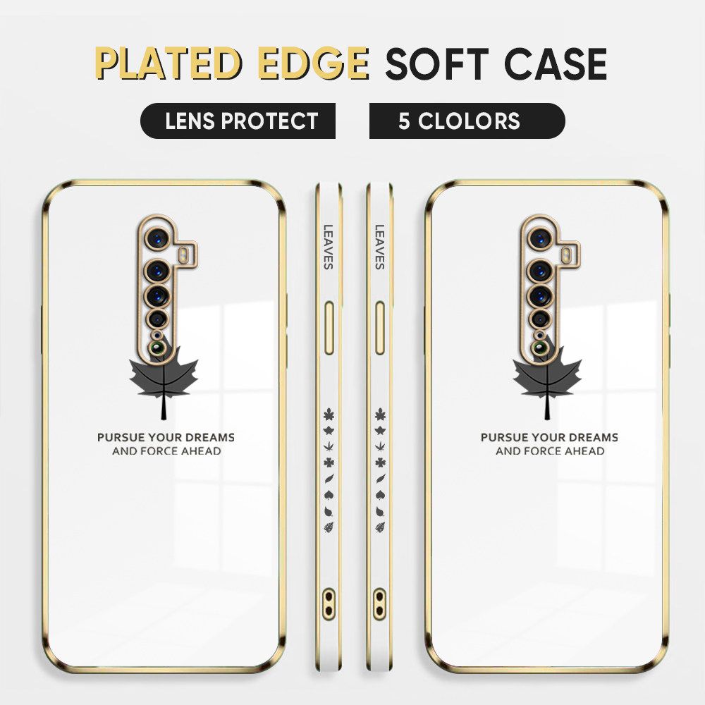 Luxury 6D Plating Case for OPPO Reno2 F Phone Cases Maple Leaf Side Print Soft Silicone Square Back Cover
