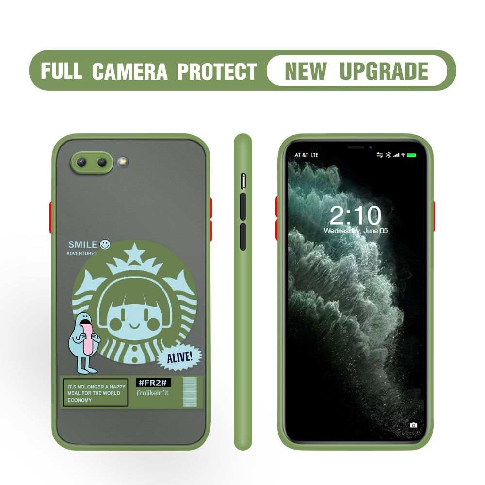 Hontinga for Redmi 6A Case Cute Coffee Girl Camera Shockproof Protection Casing Edge Frosted Transparent Phone Cover