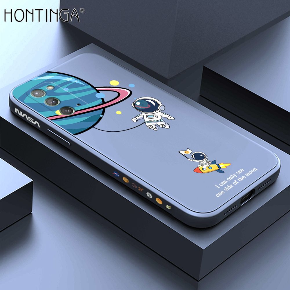 Hontinga for Samsung Note 20 Case Cartoon Astronaut Side Design Back Cover Soft Square Edge Liquid Silicone Phone Cases