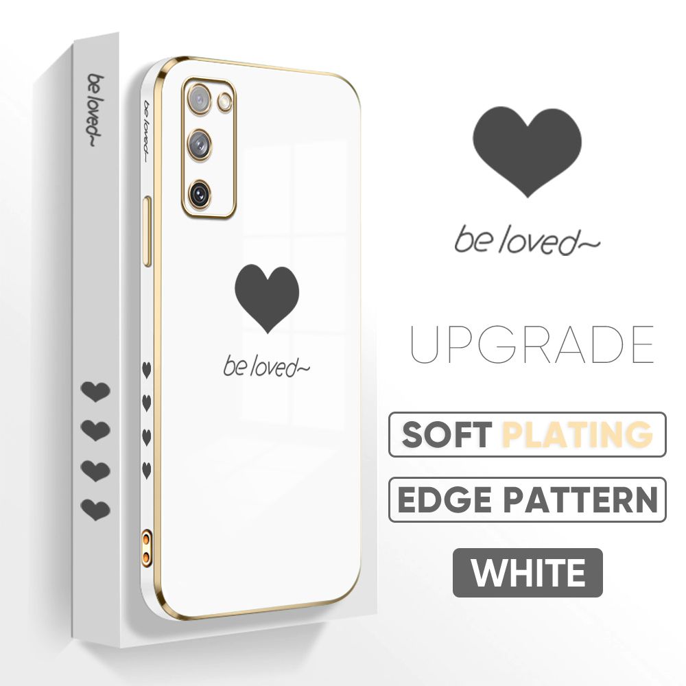 Jizetin (Free Lanyard) Samsung S20 FE Cover Love Luxury 6D Plating Soft Casing Silicone Square Frame Phone Case Shiny Bling Back Cover