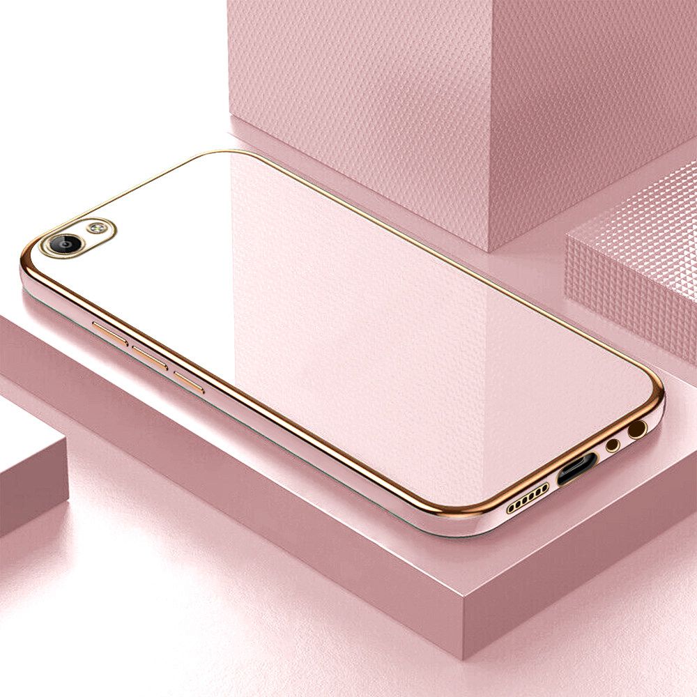 Luxury 6D Plating Soft Casing Silicone Square Frame Phone Case For Vivo V5 Lite Case Shiny Bling Back Cover + Free Lanyard