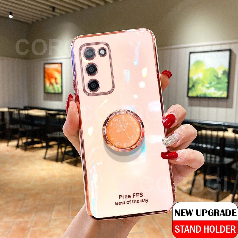 For Samsung Galaxy S20 FE Cover + Ring Holder Ultra Thin Shiny Plating Bumper Stand Phone Case Soft TPU Silicone Shockproof Protective Back Cover