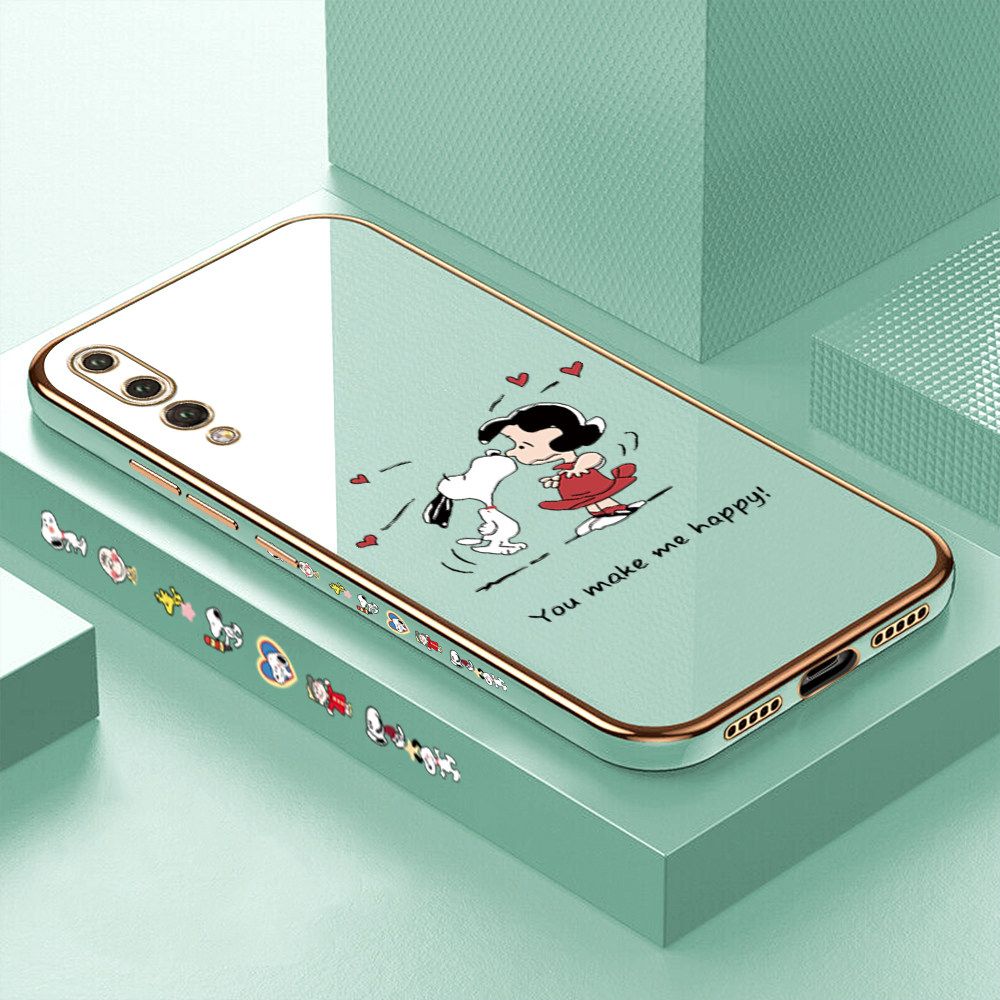 Luxury 6D Plating Case for Huawei P20 Pro Happy Cartoon Puppy Side Pattern Back Cover Soft Silicone Square Frame Shiny Bling Phone Cases + Free Lanyard