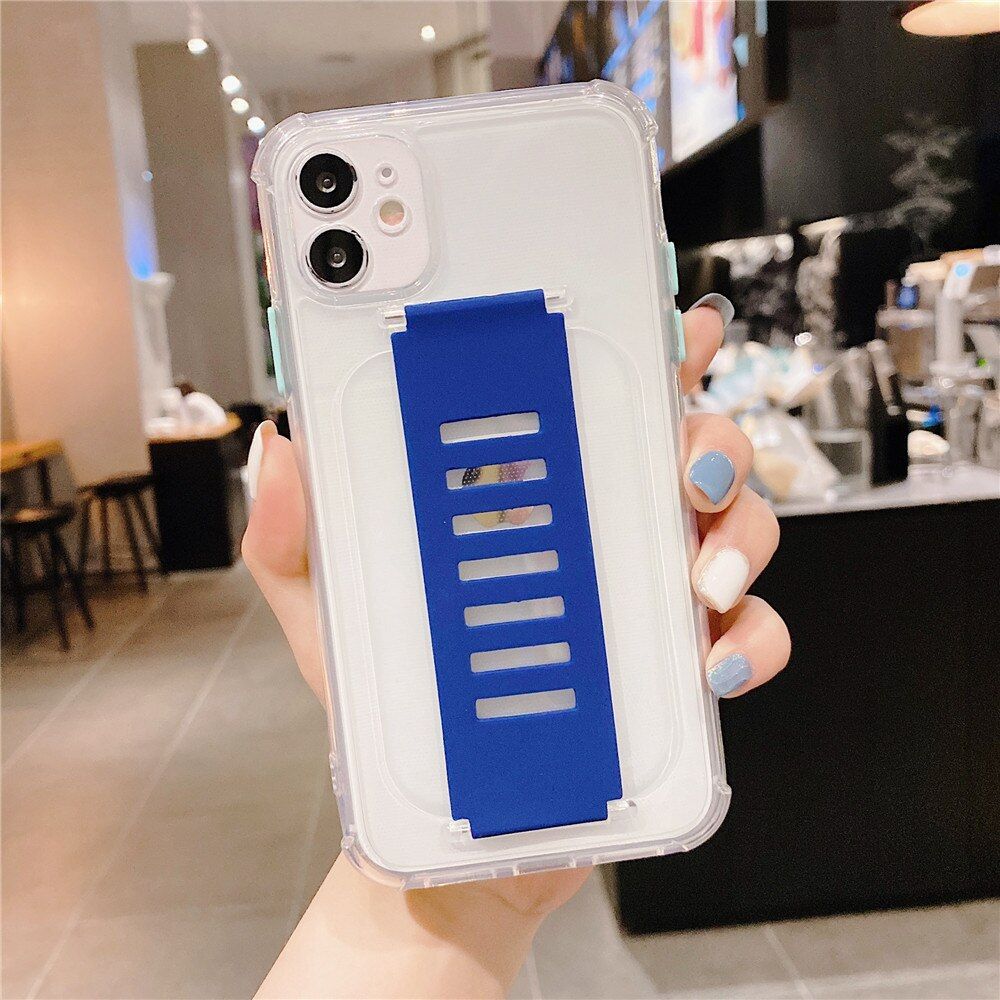 Wrist Strap Case For iPhone 12 11 Pro Xs Max XR X 7 8 Plus Mini SE Luxury Candy Color Transparent Soft Silicon Back Cover+Holder