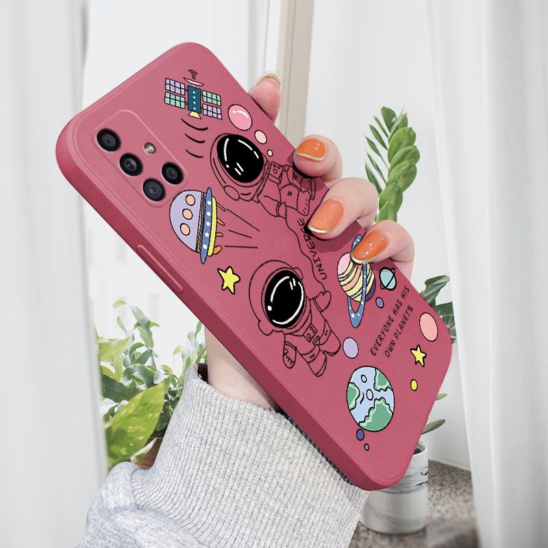 AMORVOR for Samsung Galaxy M51 Back Cover Cartoon Cute Astronaut Side design Soft Case Liquid Silicone Phone Cases