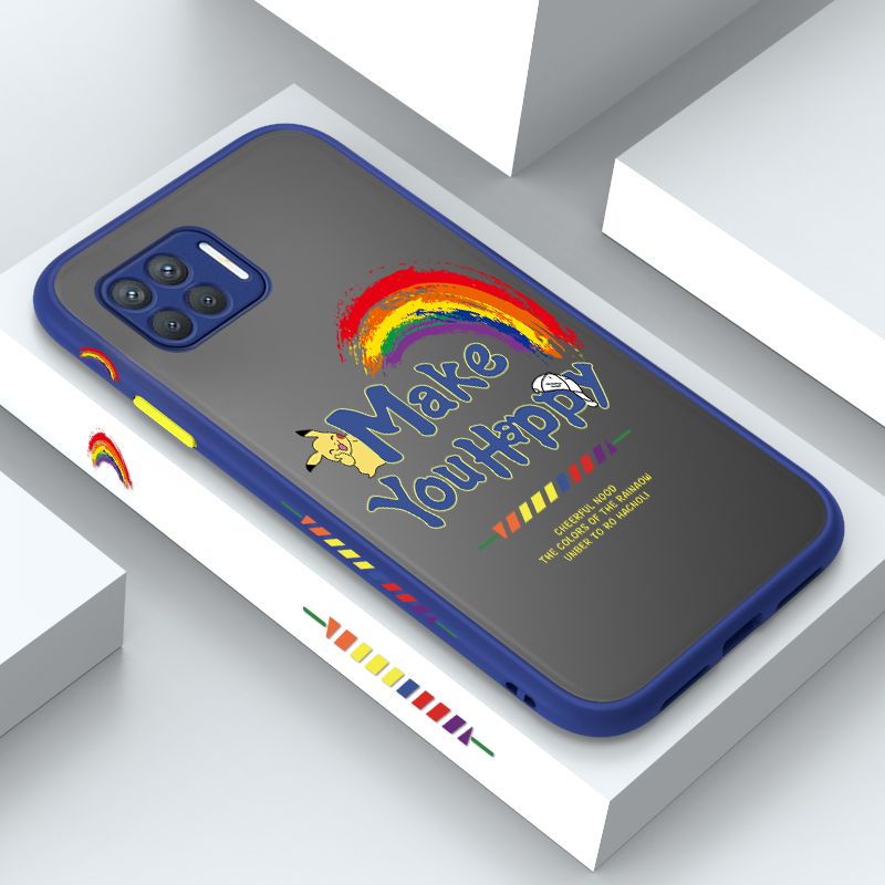 ZeroQiQi for OPPO Reno 4F Case Creative Cartoon Rainbow Pikachu Side Printing Cover Frosted Ultra Thin Protective Anti Fall Phone Case