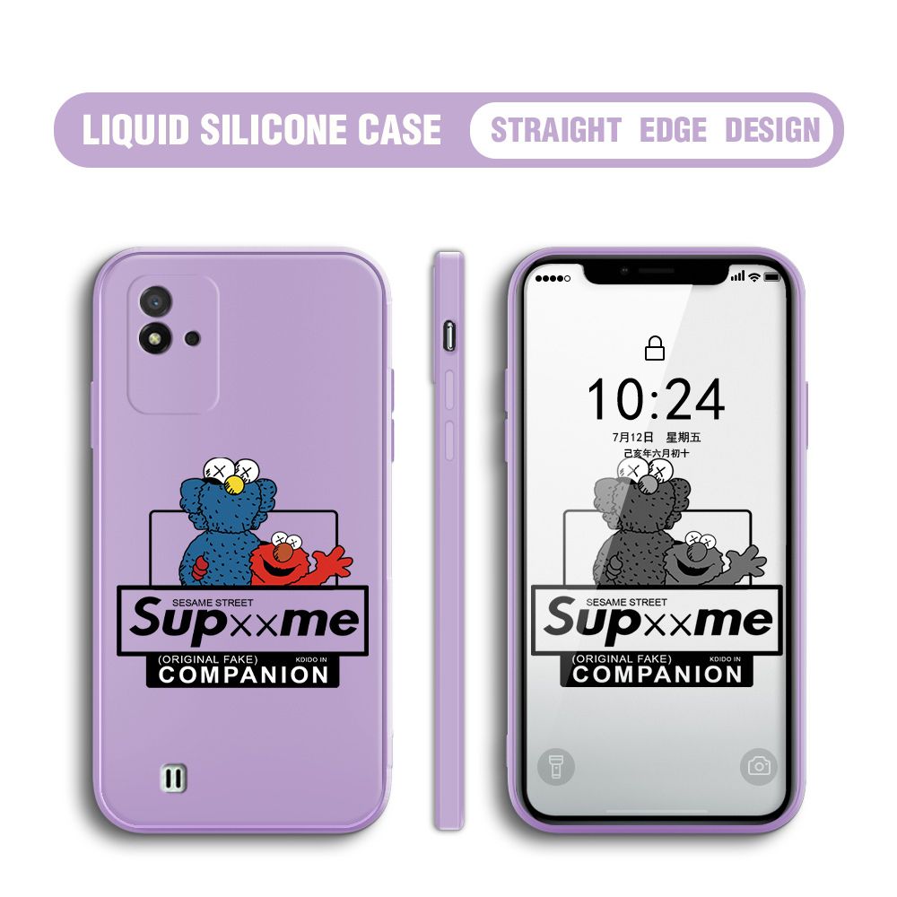 BILI for Realme Narzo 50I Back Cover Sesame Street Companion Multicolor Liquid Silicone Phone Case Soft Square Lens Protection Phone Cases