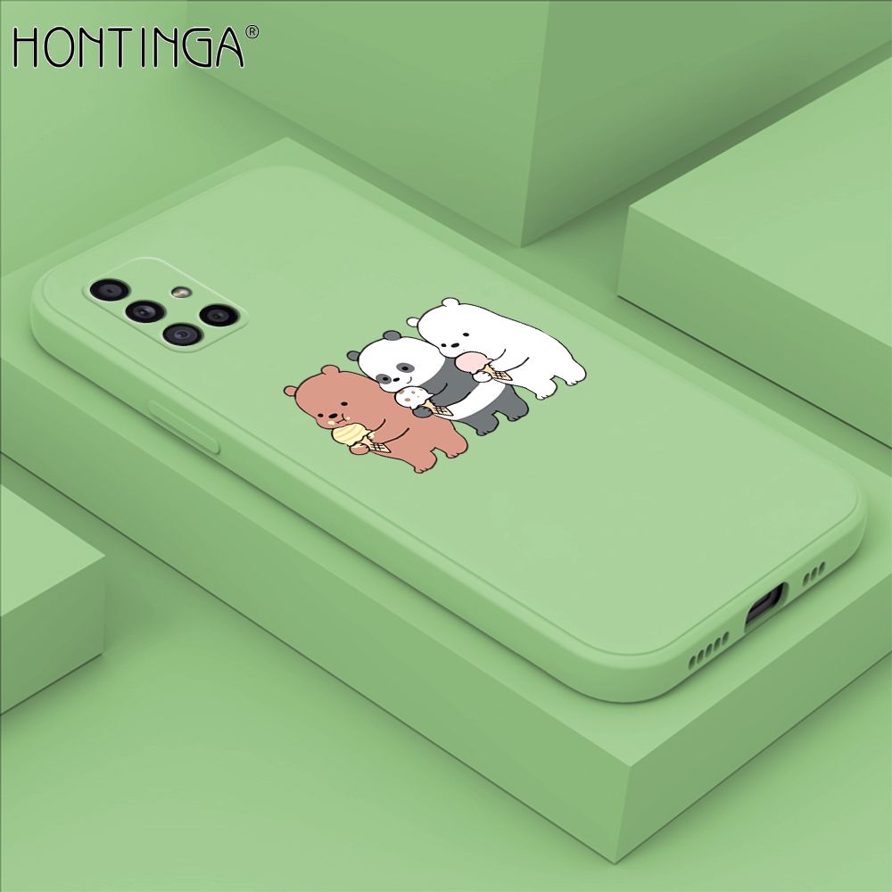 Hontinga for Samsung Galaxy A51 Case Cute Cartoon Bear  Phone Case Soft Square Edge Silicone Cases Full Lens Cover Shockproof Protection Cover