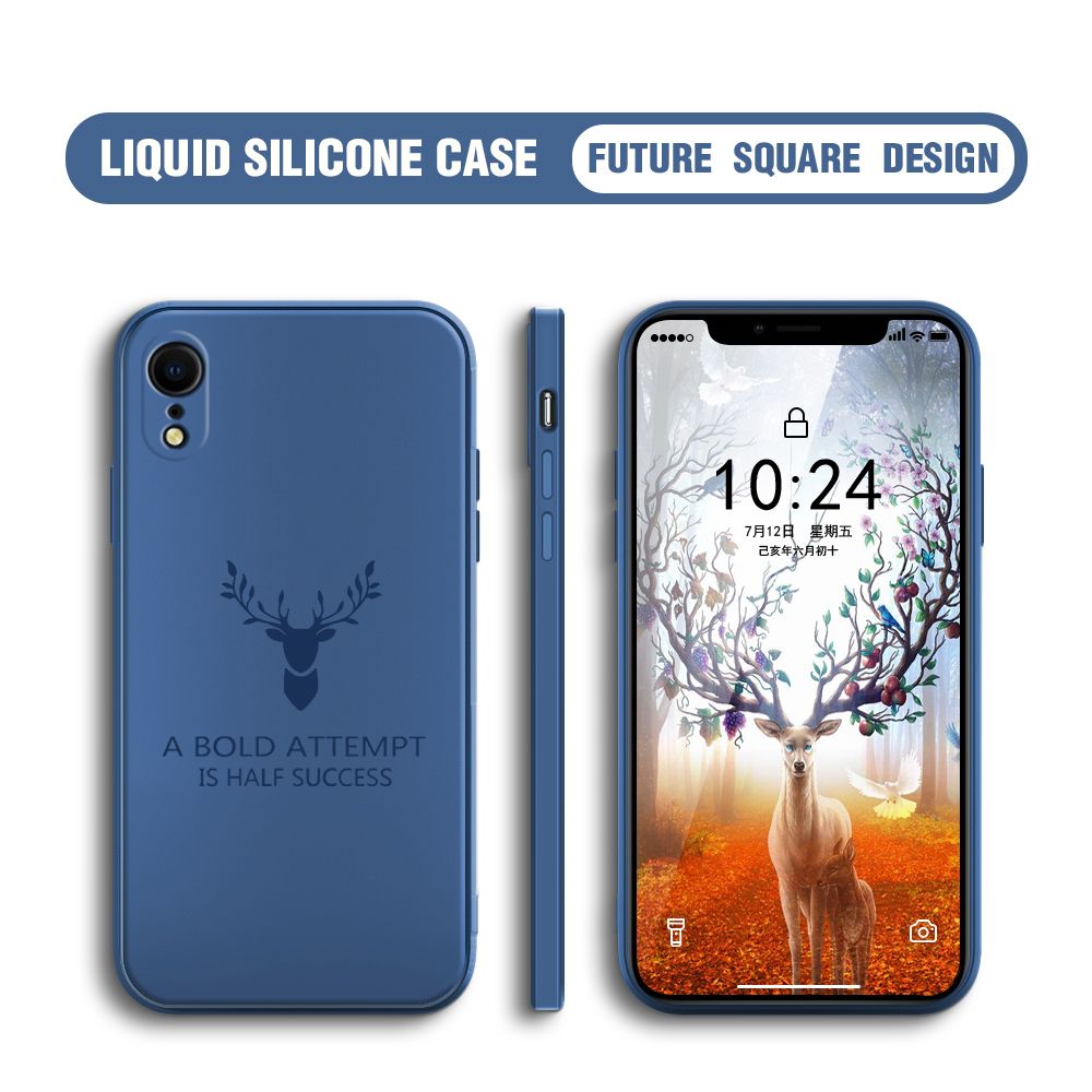 Hontinga for iPhone XR Case Soft Silicone Square ELK Deer Reindeer Phone Cases Full Cover Camera Shockproof Protection Rubber Case