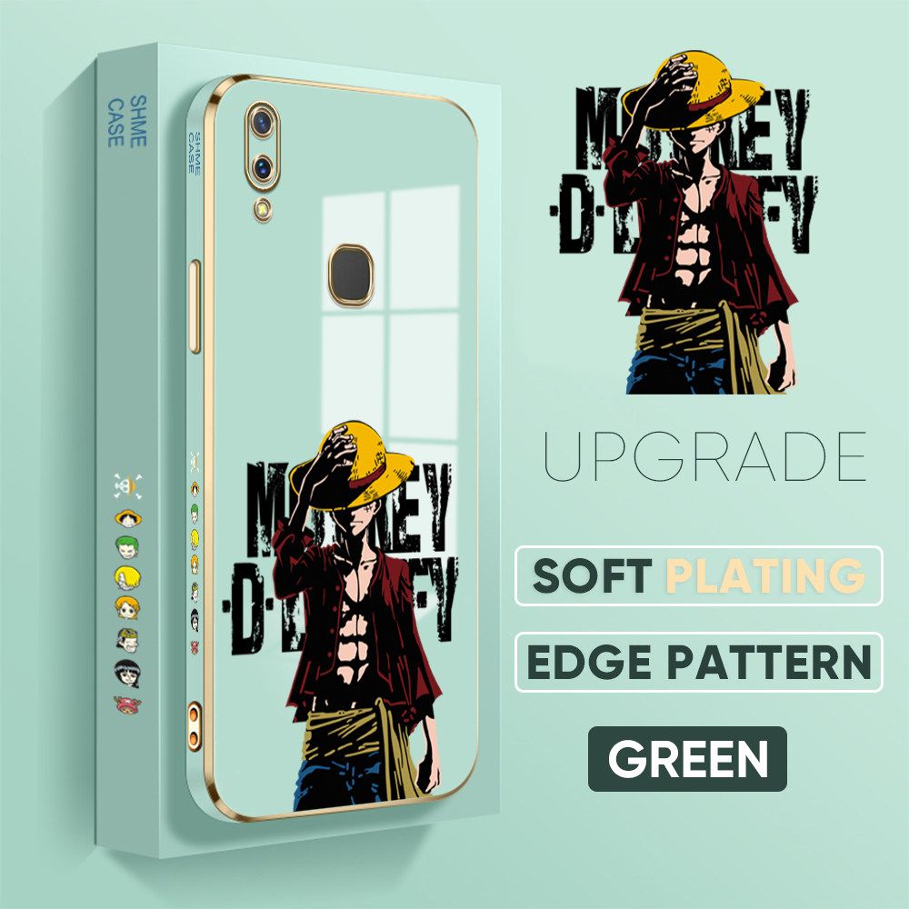 TA for Vivo V9 Z1 Z1I Back Cover + Free Lanyard Handsome Luffy Luxury 6D Plating Case Side Pattern Soft Silicone Square Phone Cases