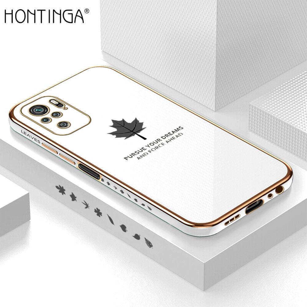 Hontinga for Redmi Note 10 / Note 10S Back Cover Luxury 6D Plating Maple Leaf Side Pattern Case Soft Silicone Square Phone Cases