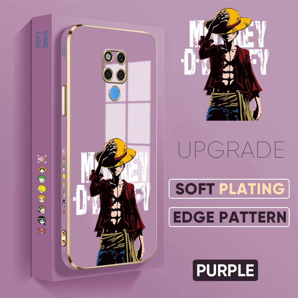 Jizetin (Free Lanyard) Huawei Mate 20 X Back Cover Holding Cap Luffy Luxury 6D Plating Case Side Pattern Soft Silicone Square Mobile Phone Cases