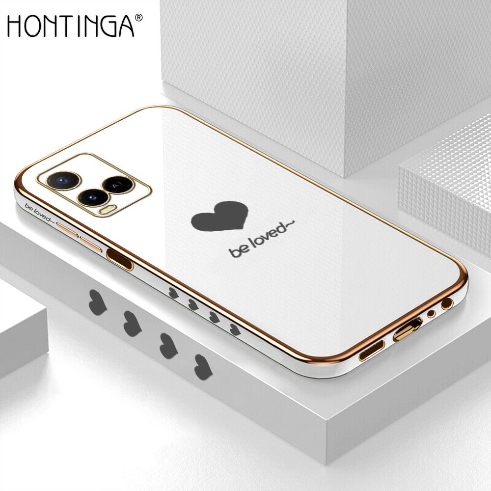 Hontinga for Vivo Y33S Y21 2021 Y21S Y21T Y21A Y33T Back Cover Luxury 6D Plating Shiny Lover Heart Phone Case Soft Silicone Square Mobile Cover