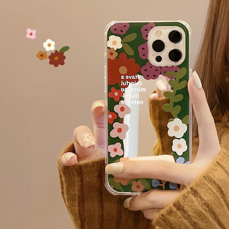 Mirror Case Flower Pattern Soft Silicone Cover Mobile Phone Protective Case