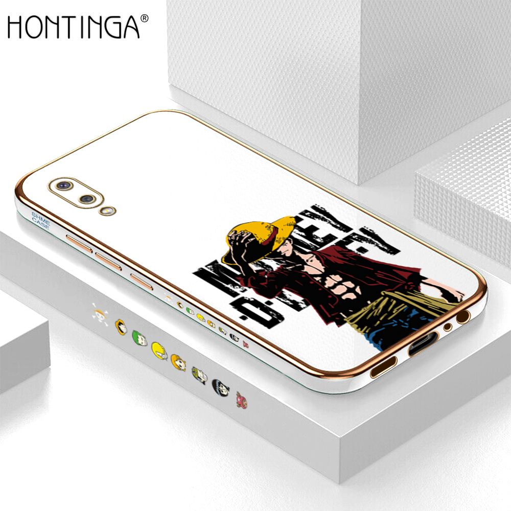 Hontinga for Samsung M02 A02 Back Cover + Free Lanyard Luxury 6D Plating Handsome Luffy Side Pattern Case Soft Silicone Square Mobile Cover