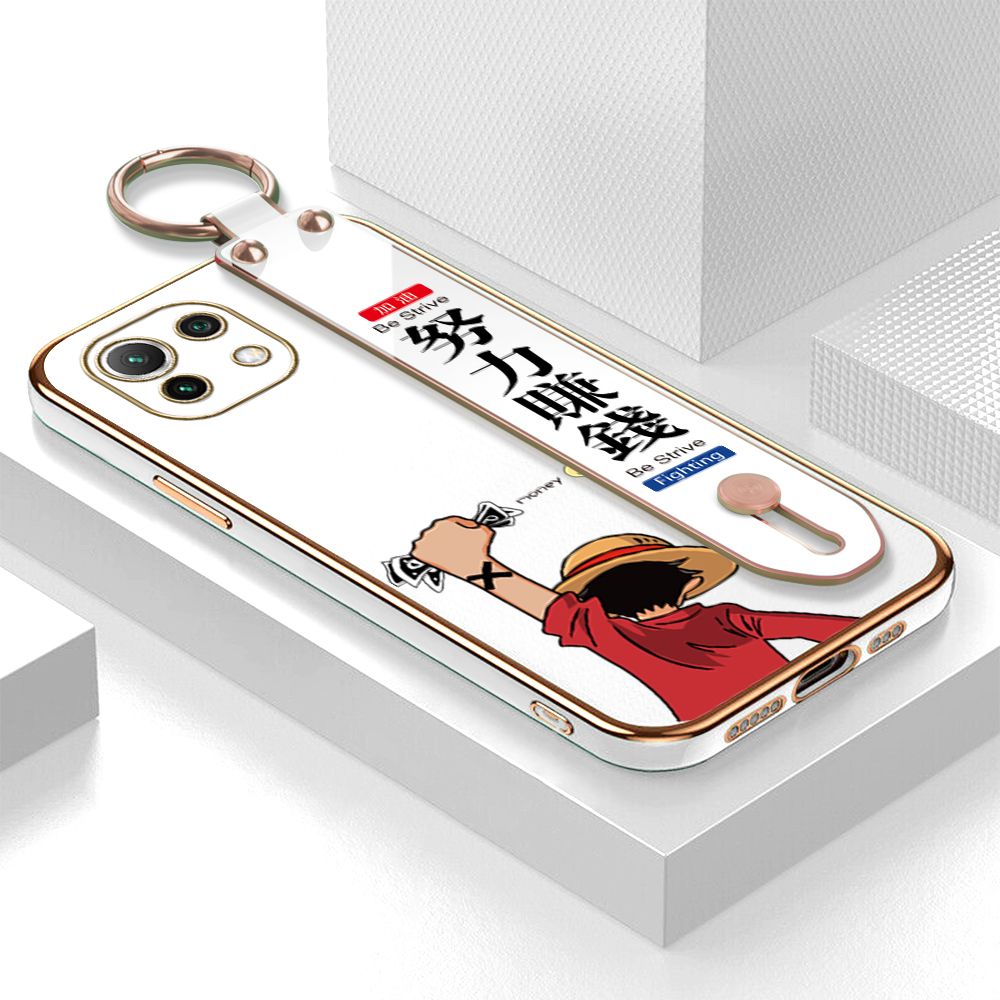 TA for Xiaomi 11 Wrist Strap Back Cover Struggle Luffy Fashion Luxury 6D Plating Soft Casing Silicone Square Frame Phone Case