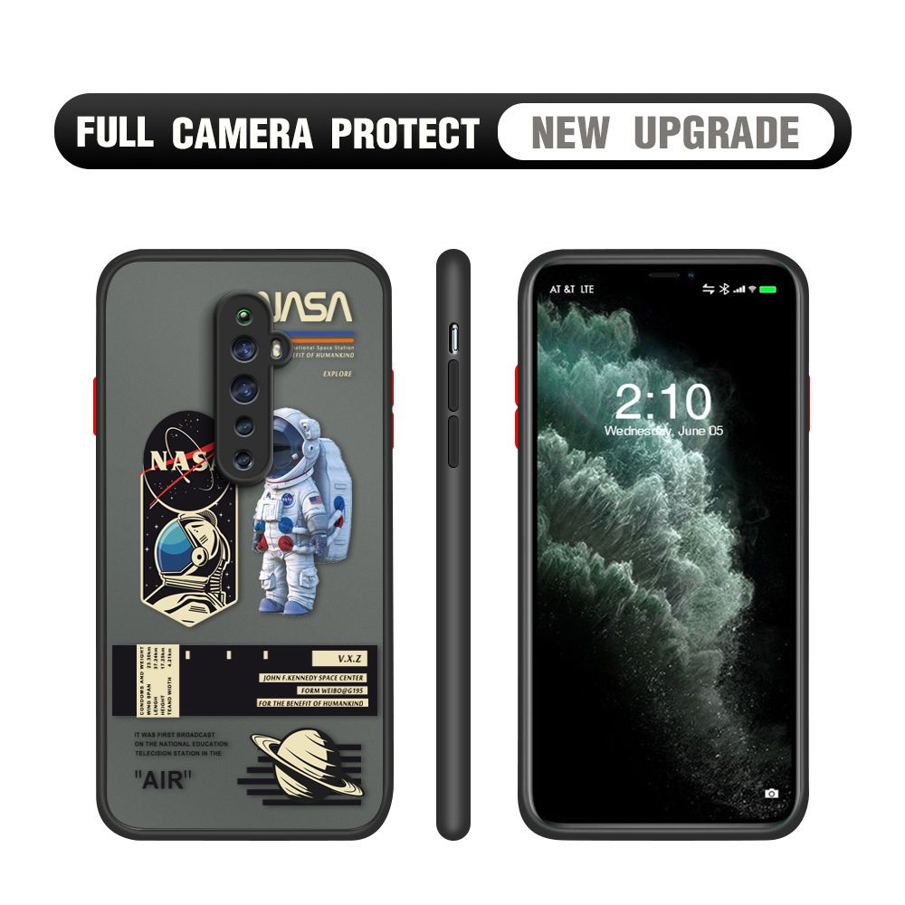 Hontinga for OPPO Reno2 Z / Reno2 F Case Cartoon Astronaut Cover Camera Shockproof Protection Case Edge Frosted Transparent Phone Cover