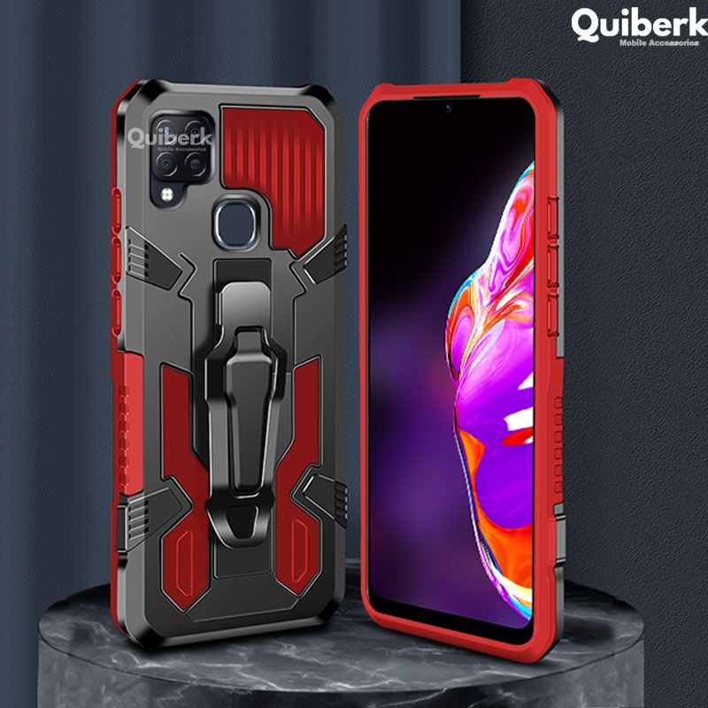 Quiberk for InfinixHot 10S Shockproof Armor Case Belt Buckle Stand Sports Hard Cover