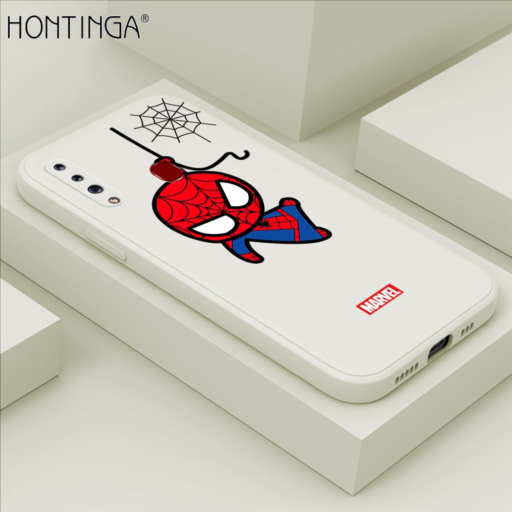 Hontinga for Samsung Galaxy A20S Case Cute Marvel Avengers Cartoon Spiderman Spider Man Phone Case Square Edge Silicone Cases Full Lens Cover Shockproof Protection Case