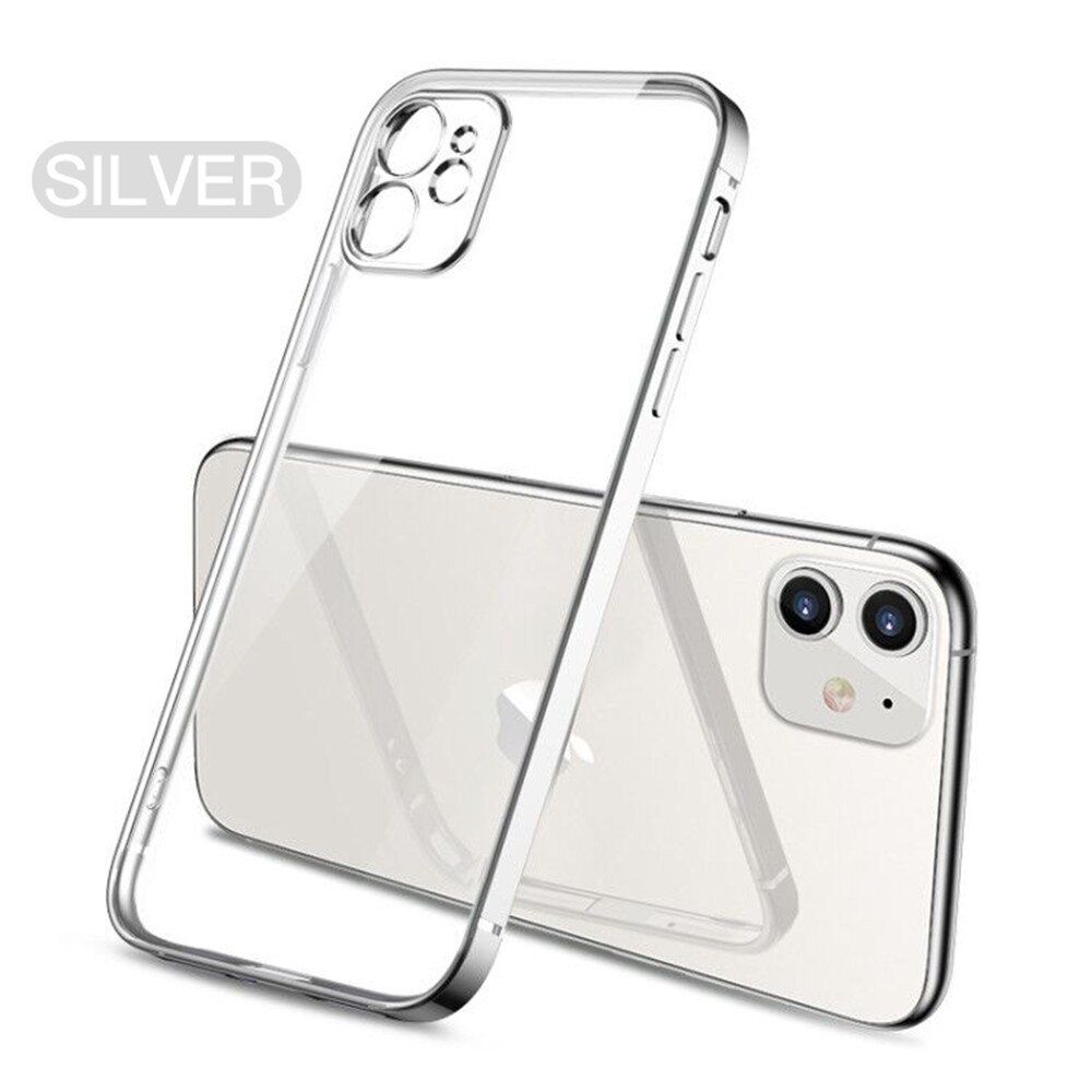 Luxury Plating Square Bumper Clear Case For iPhone 13 12 11 Pro Max XR X XS 7 8 Plus SE2 Mini Ultra Thin Transparent Soft Cover