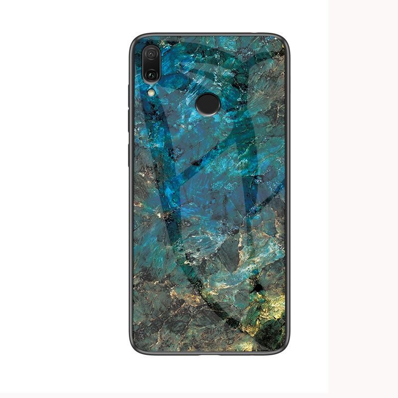 For Samsung Galaxy A60 Marble Case, Gemstones Glass Back + Soft TPU Frame Patterned Shockproof Cover Casing