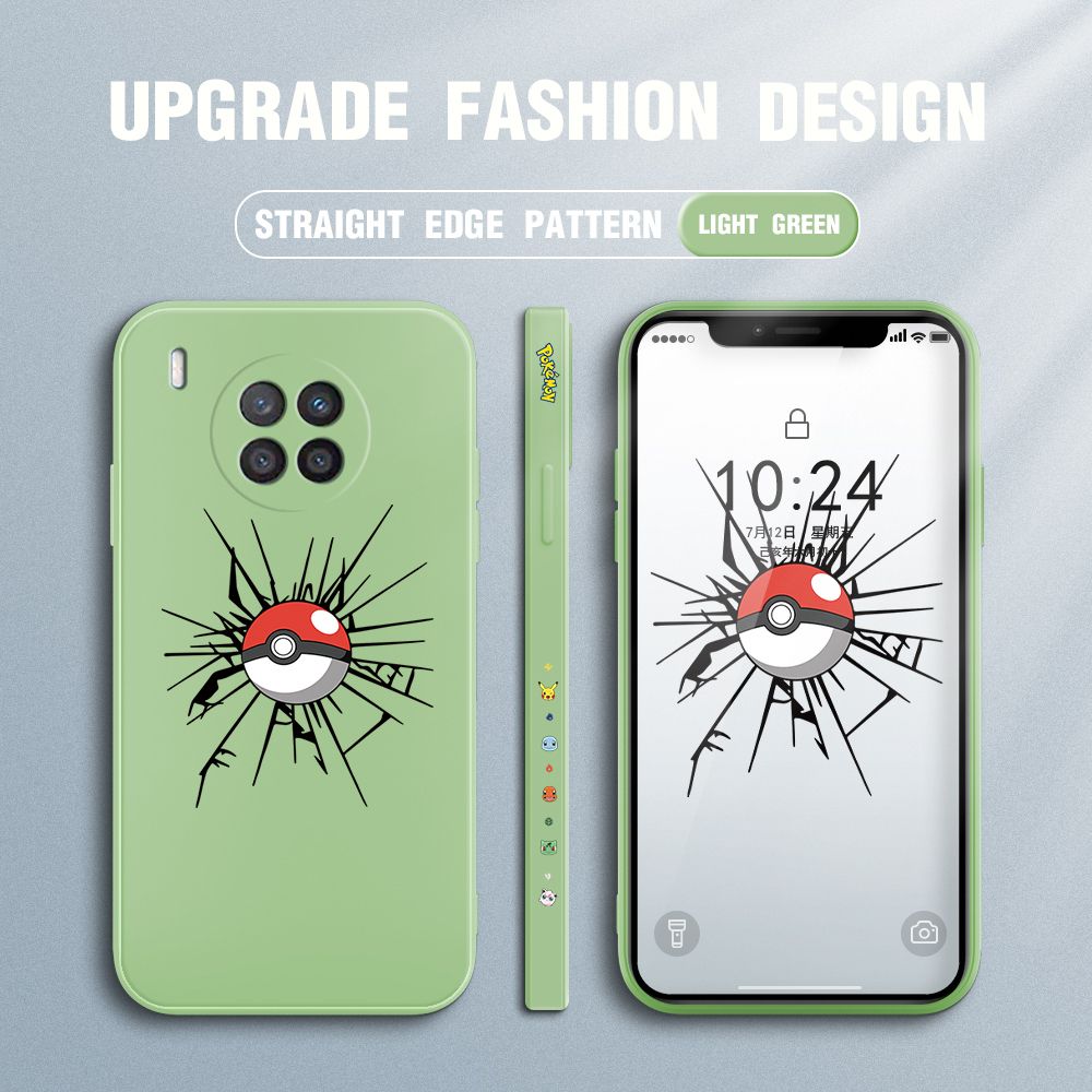Jizetin for Huawei Nova 8i / Honor 50 Lite Case Cartoon Pokémon Pocket Monster Design Side Design Phone Case Square Edge Pattern Liquid Silicone Cases Full Cover Camera Shockproof Protective Case