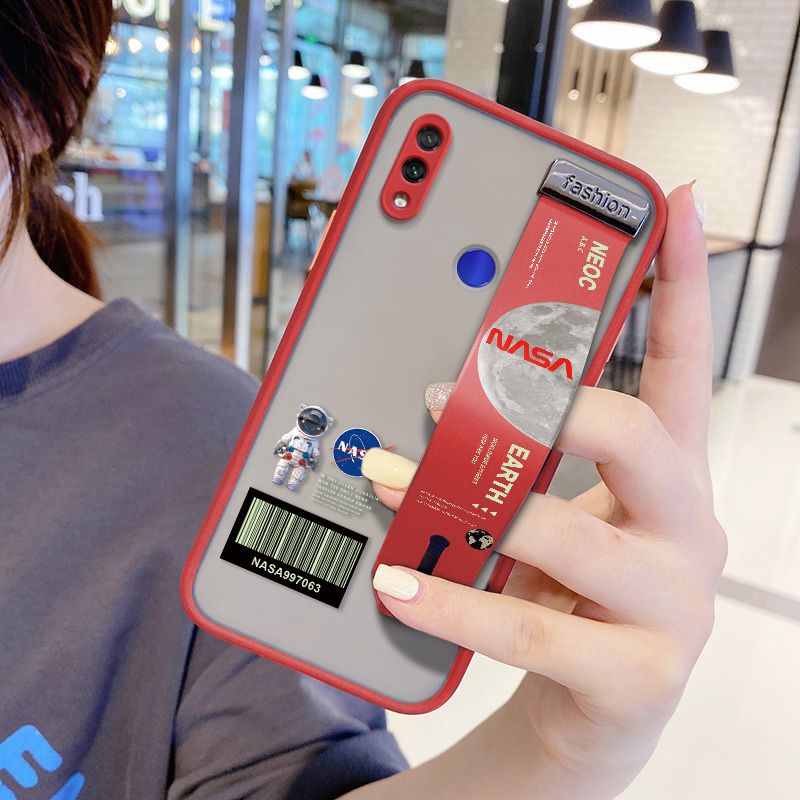 UCUC for Xiaomi Redmi Note 7 Wrist Strap Case Creative Cartoon Astronaut Wristband Printing Cover Shockproof Frosted Phone Case