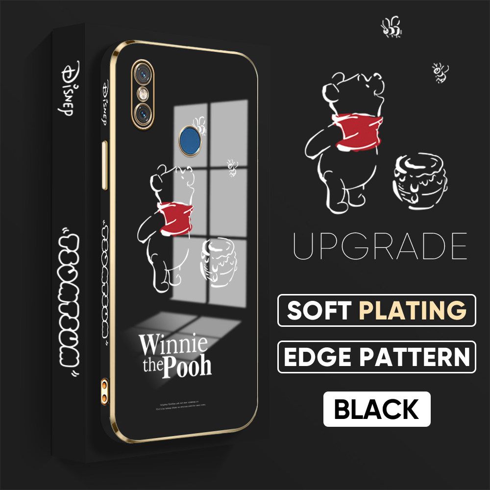 Jizetin (Free Lanyard) Xiaomi 8 Back Cover Honeypot Pooh Luxury 6D Plating Case Side Pattern Soft Silicone Square Mobile Phone Cases