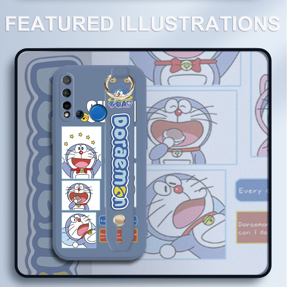 UCUC for Huawei Nova 5i Wrist Strap Case Creative Cartoon Doraemon's Daily Life Cover Ultra Thin Anti Fall Liquid Silicone Phone Case