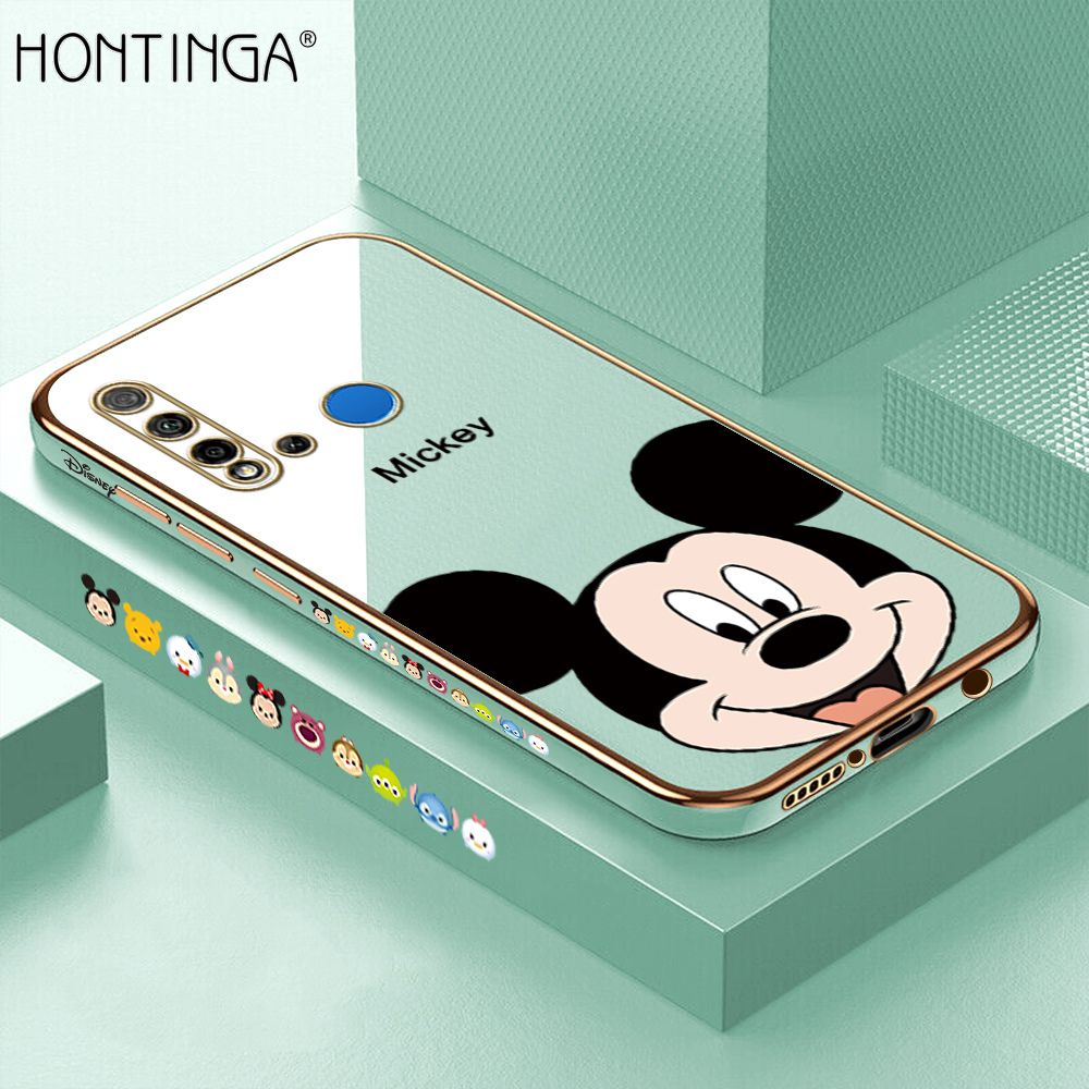 Hontinga for Huawei Nova 5I Case Luxury 6D Plating Cartoon Big Head Mouse Side Pattern Soft Back Cover Silicone Square Phone Cases