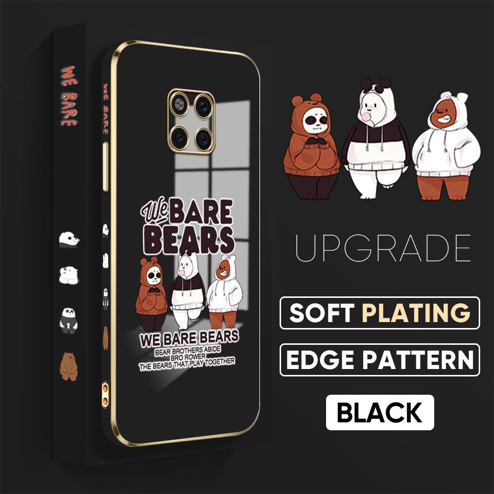 TA for Huawei Mate 20 Pro Back Cover + Free Lanyard Cute Three Bears Luxury 6D Plating Case Side Pattern Soft Silicone Square Phone Cases