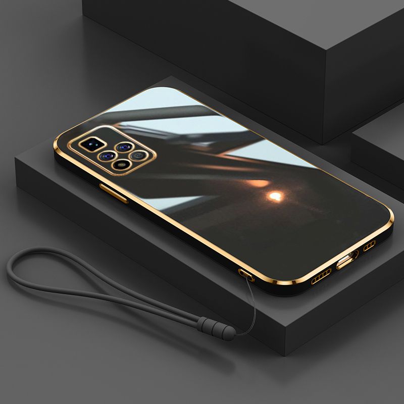 For Xiaomi Redmi 10 2022 Cover with Wrist Strap Fashion Shiny Plating Square Bumper Girls Phone Case Soft TPU Silicone Shockproof Protective Back Cover