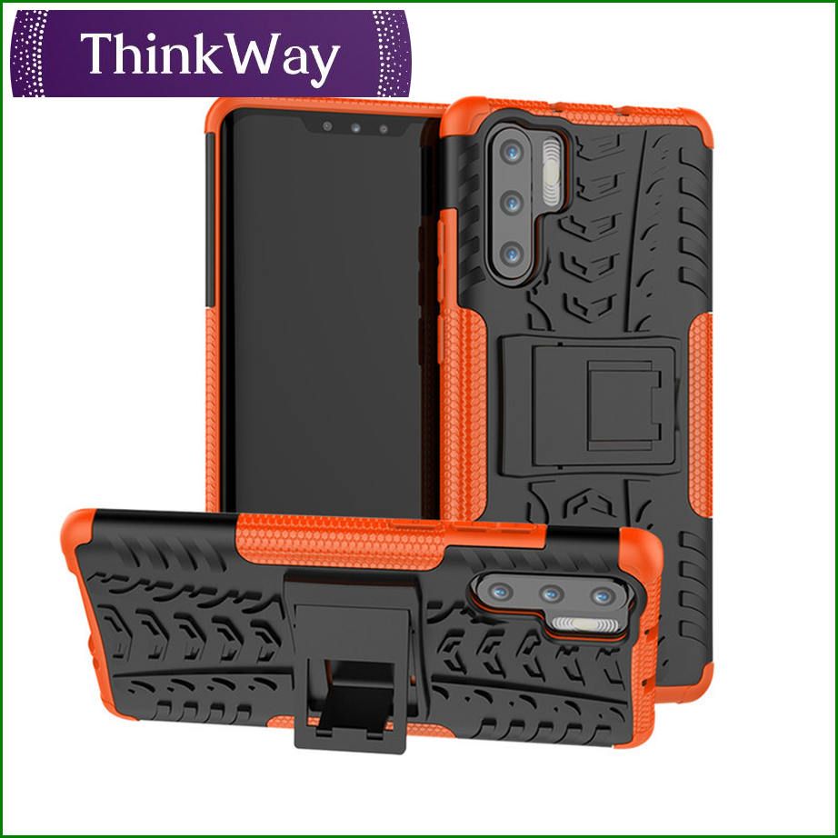 Tire pattern anti-slip shock-absorbing mobile phone case shock-proof heavy-duty combination hybrid sturdy and durable double-layer grip with bracket For Huawei P30 LITE / Nova 4E & Honor 8C