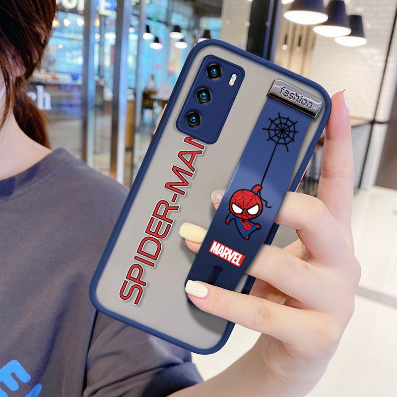 UCUC for Huawei P40 Wrist Strap Case Superhero Spider Superman Wristband Printing Cover Shockproof Frosted Phone Case