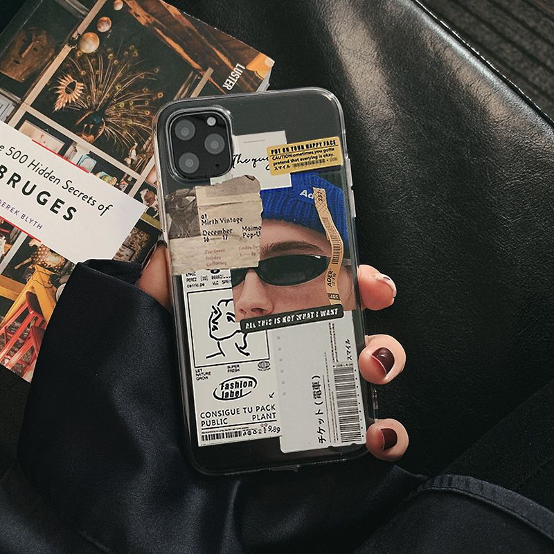 Transparent Case Wearing Glasses Man Pattern Cover