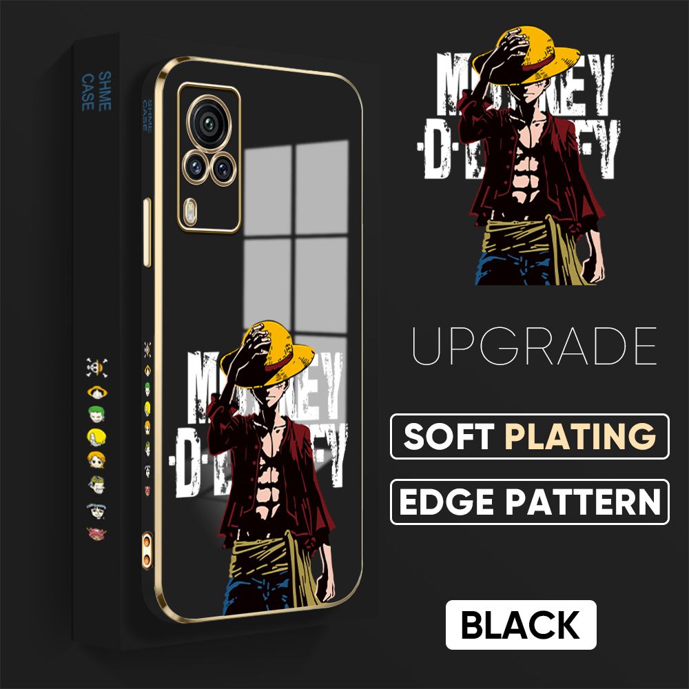 Jizetin (Free Lanyard) Vivo X60 Pro Cover Holding Cap Luffy Luxury 6D Plating Soft Casing Silicone Square Frame Phone Case Shiny Bling Back Cover