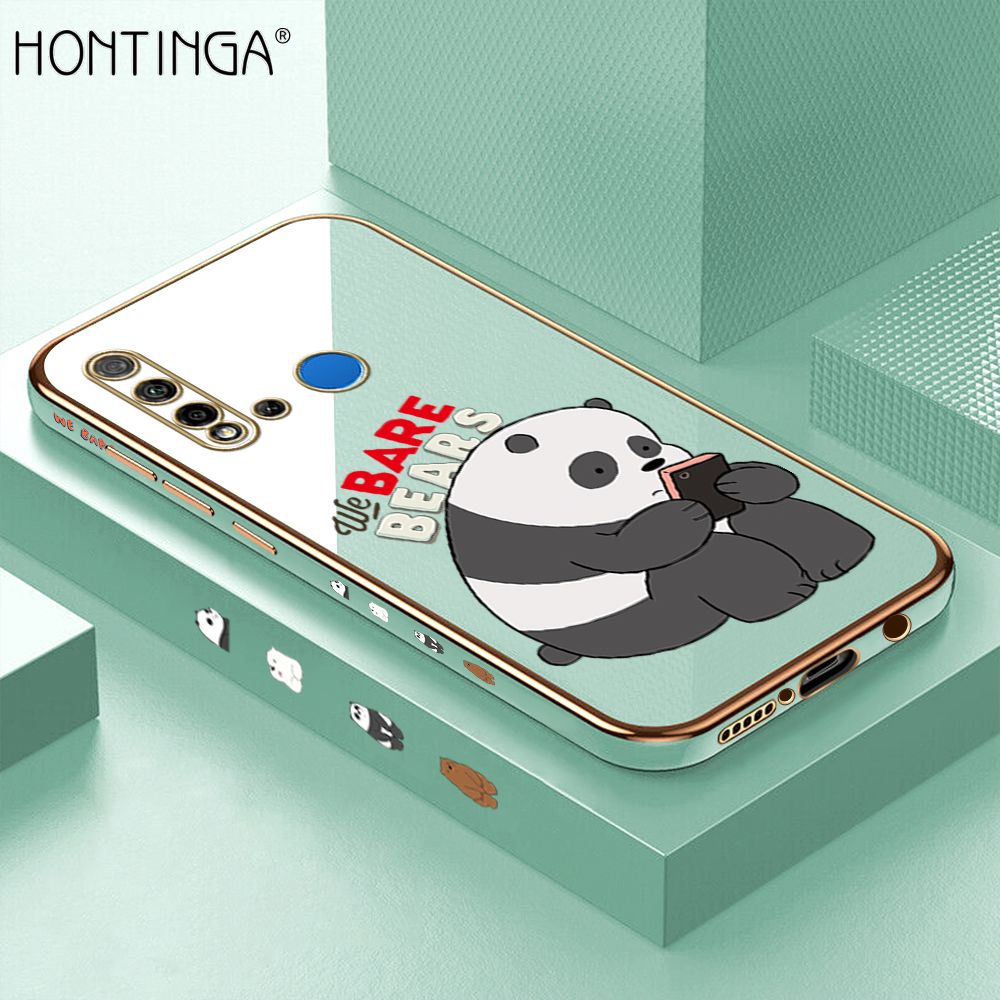 Hontinga for Huawei Nova 5I Case Luxury 6D Plating Cute Cartoon Panda Side Pattern Soft Back Cover Silicone Square Phone Cases