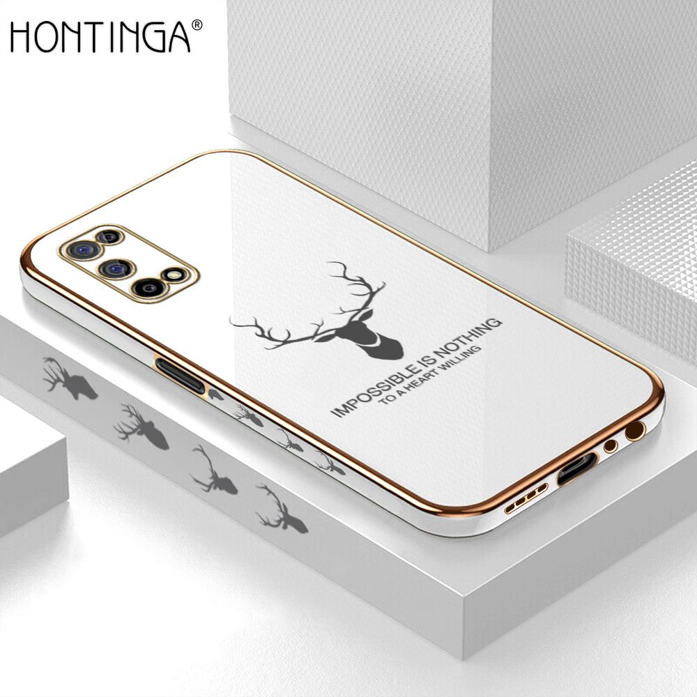 Hontinga for Realme 7 5G Back Cover + Free Lanyard Luxury 6D Plating Cartoon Lucky Side Pattern Case Soft Silicone Square Phone Cases