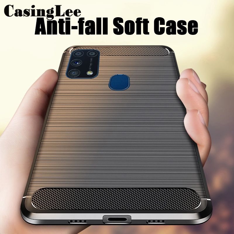 Casinglee For Samsung A21S Case Carbon fiber drawing Soft TPU Silicone Back Cover for Galaxy A21S Phone case