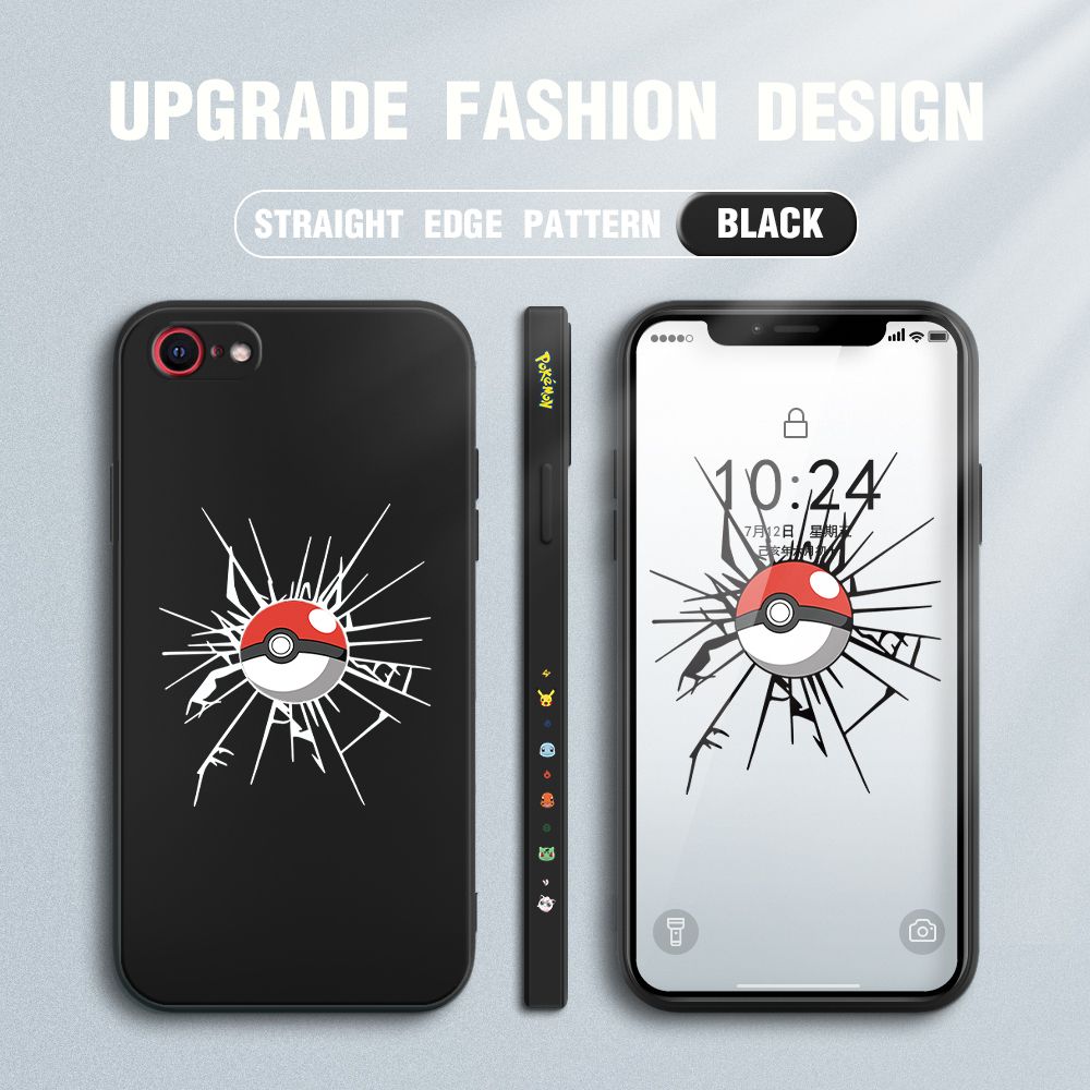 Jizetin for iPhone 7 / iPhone 8 / SE 2020/SE 2022 Case Cartoon Pokémon Pocket Monster Design Side Design Phone Case Square Edge Pattern Liquid Silicone Cases Full Cover Camera Shockproof Protective Case