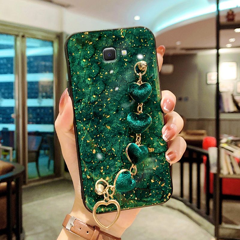 For Samsung Galaxy J7 Prime Back Cover with Love Heart Wristband Chain Fashion Bracelet Marble Glitter Case Soft Silicone Bumper Protective Mobile Phone Cases