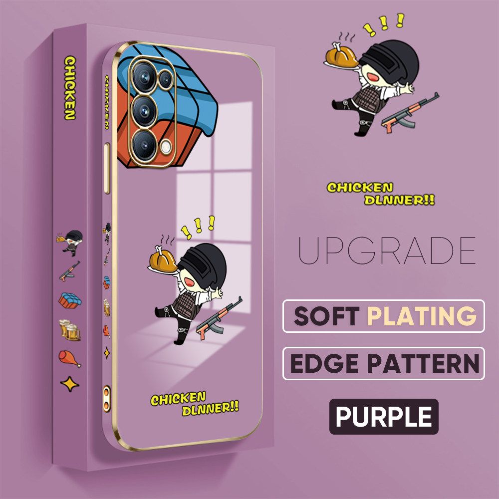 TA for OPPO Reno5 Pro 5G Back Cover + Free Lanyard Peace Elite Luxury 6D Plating Case Side Pattern Soft Silicone Square Phone Cases