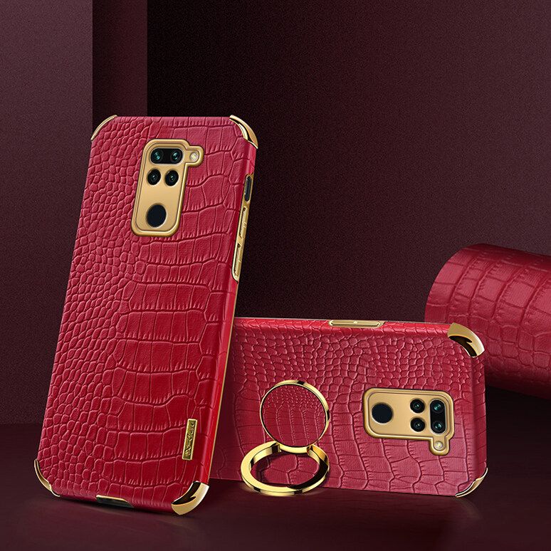 Luxury Plated Crocodile Pattern Leather Holder Phone Case For Xiaomi Redmi Note 9 / Xiaomi Redmi 10X 4G Magentic Car Ring Stand Cover