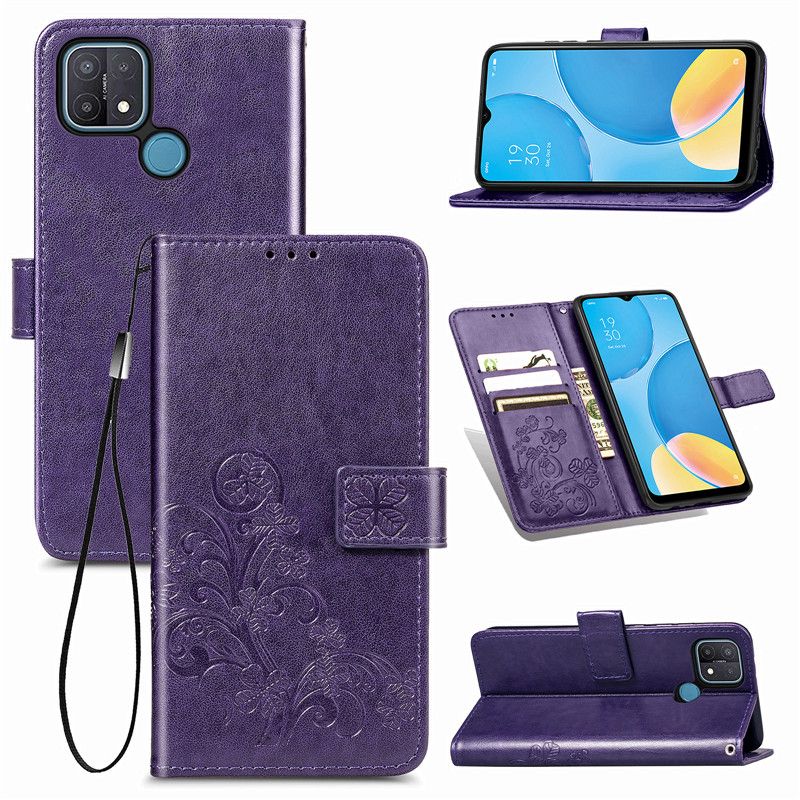 For OPPO A15s A15 Embossing Grass Retro Pattern Wallet Leather Flip Book Cover Case